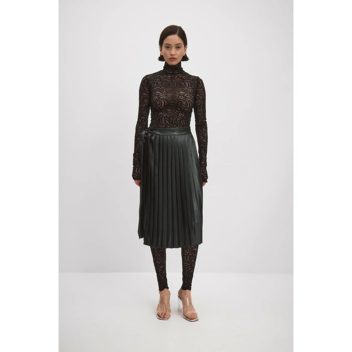Black Glitter Pleated Wrap Skirt