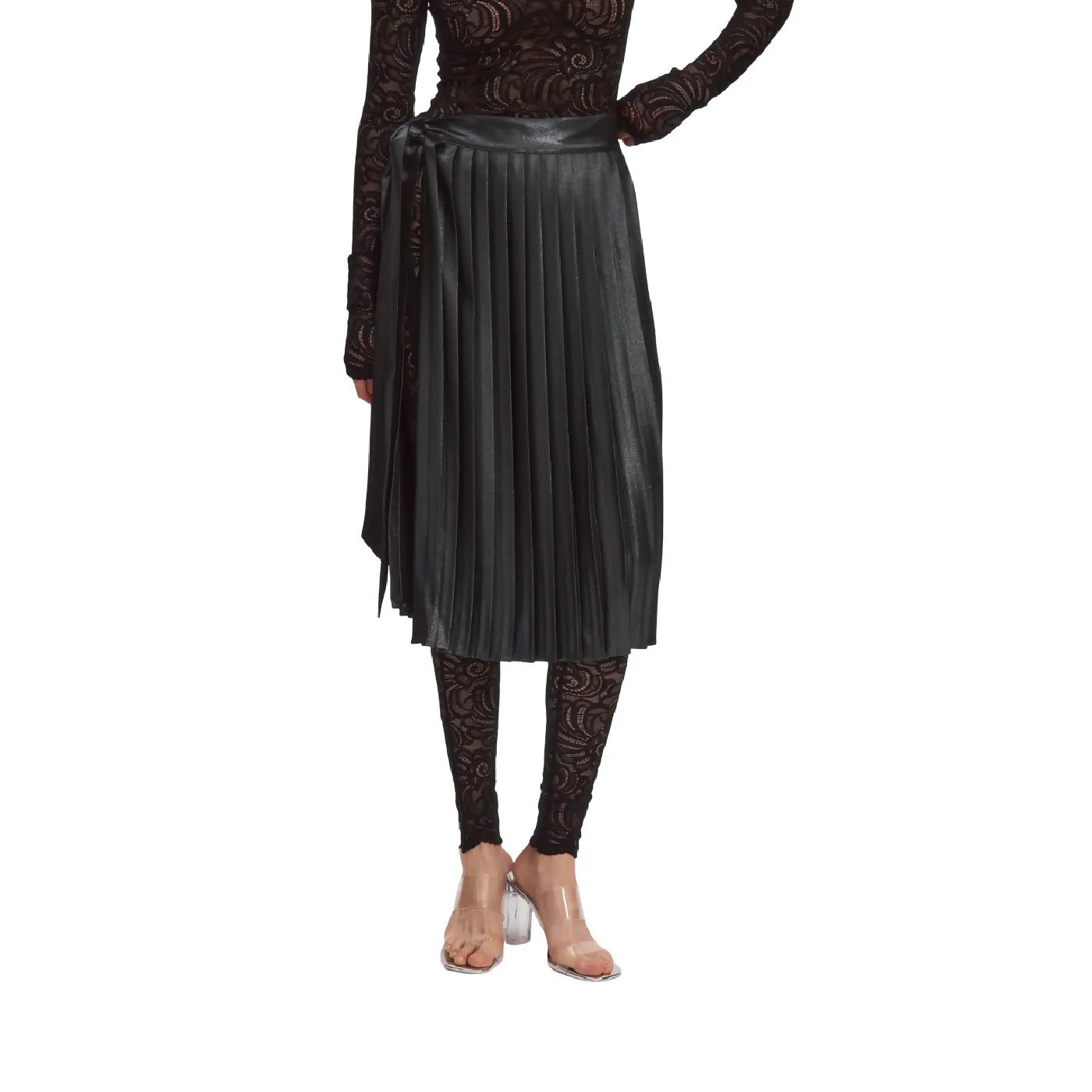 Black Glitter Pleated Wrap Skirt