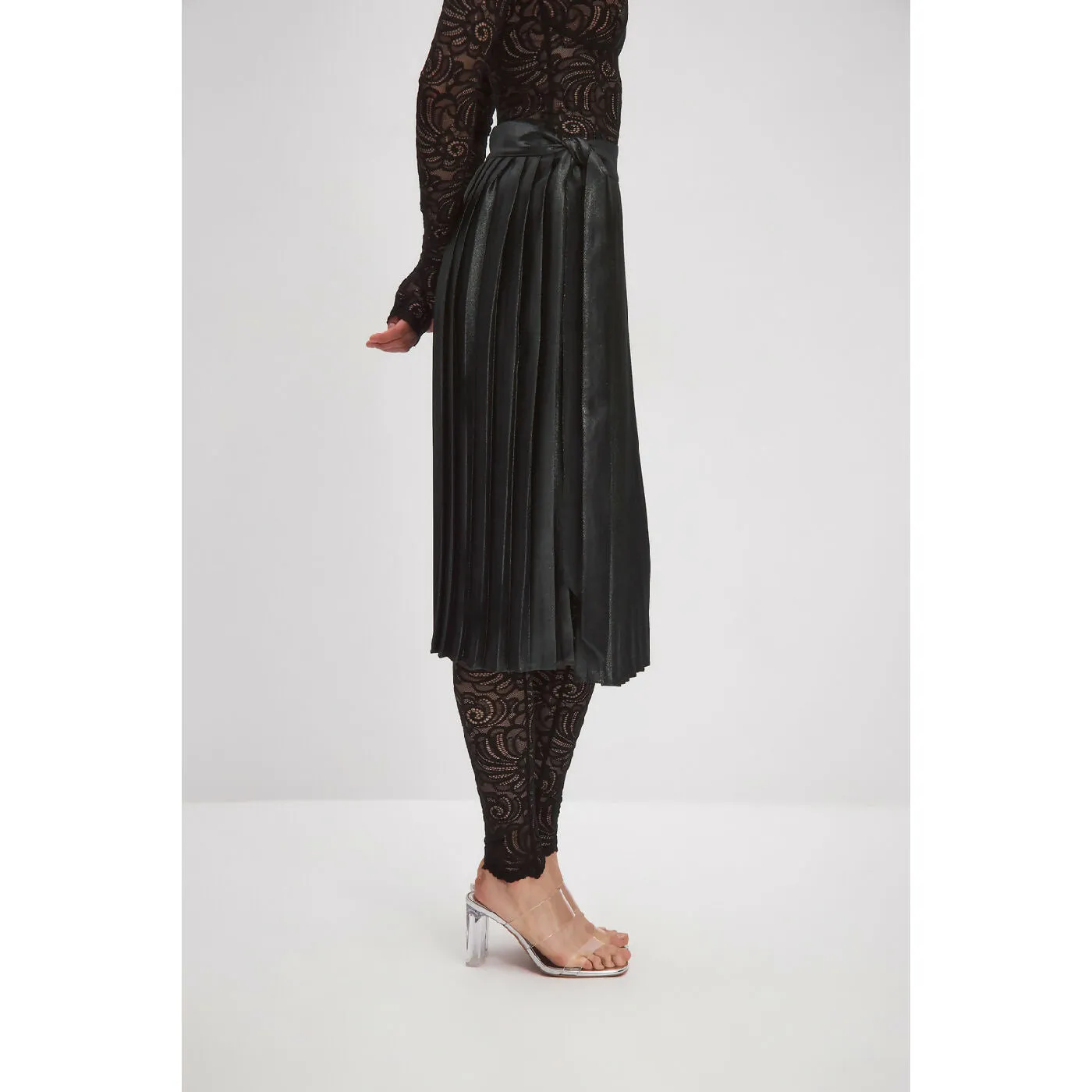 Black Glitter Pleated Wrap Skirt