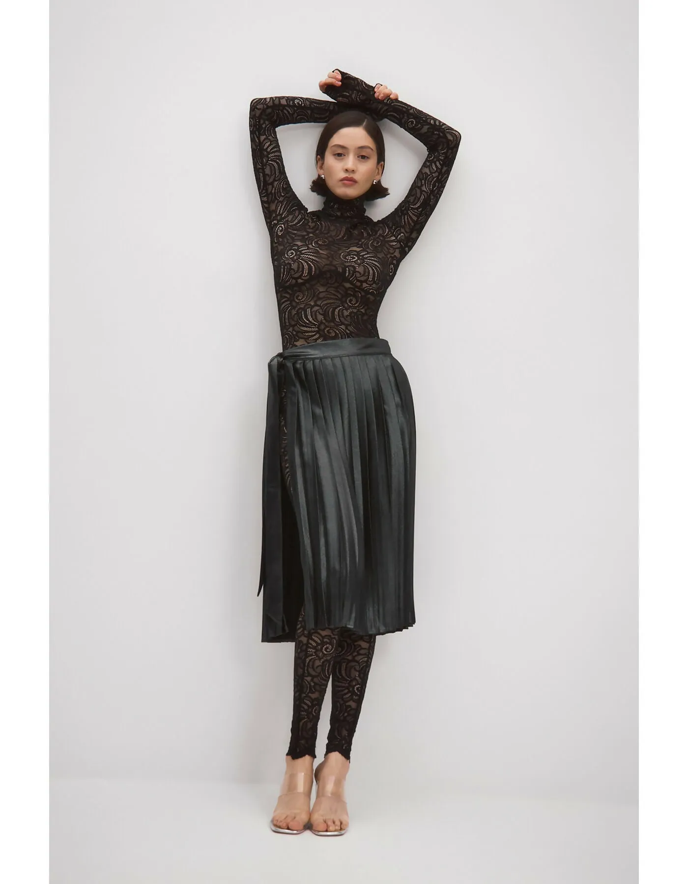 Black Glitter Pleated Wrap Skirt