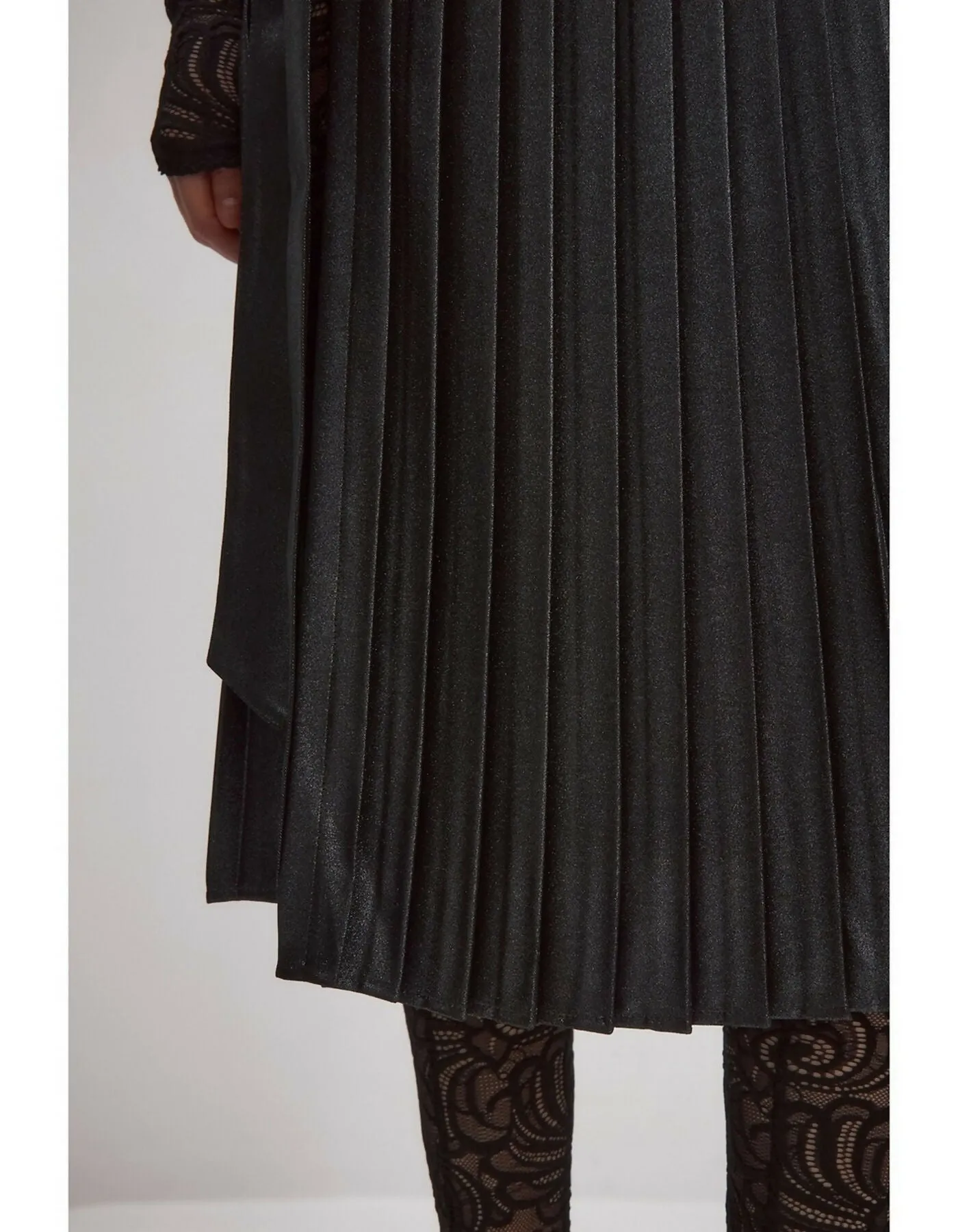 Black Glitter Pleated Wrap Skirt