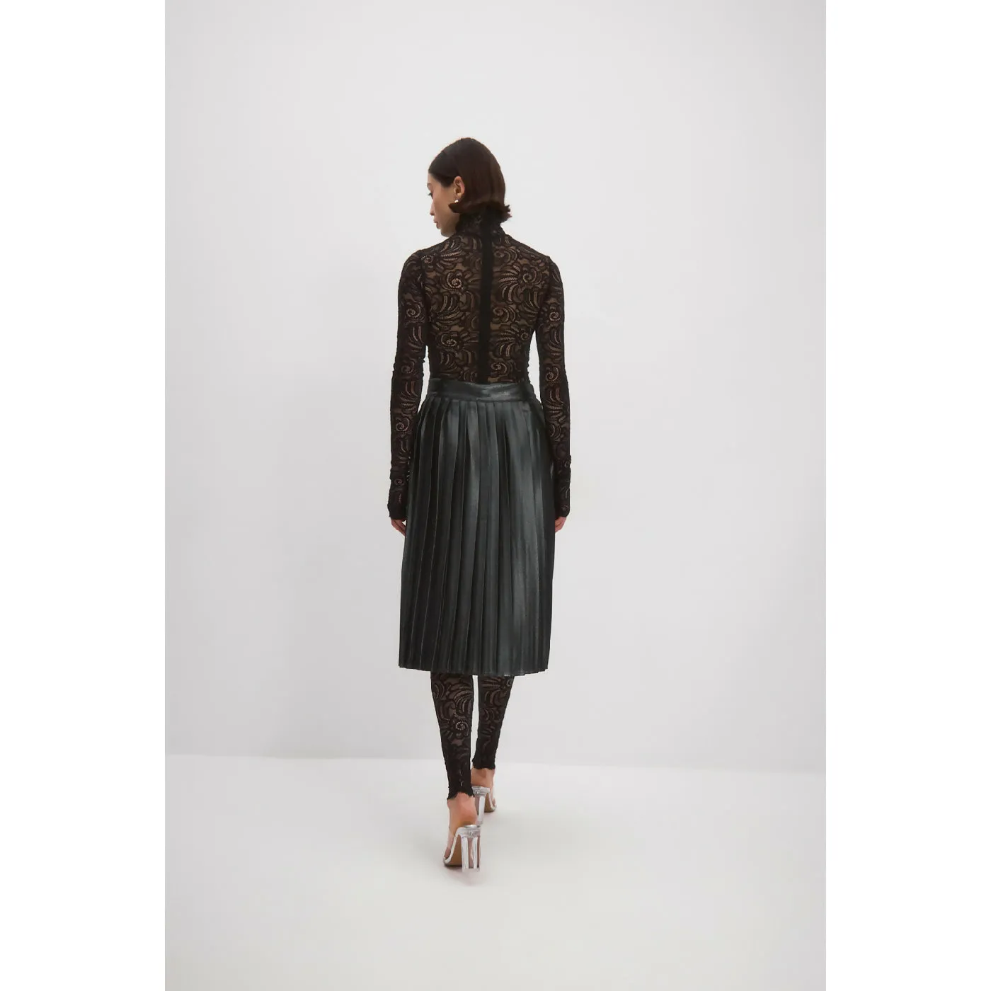 Black Glitter Pleated Wrap Skirt