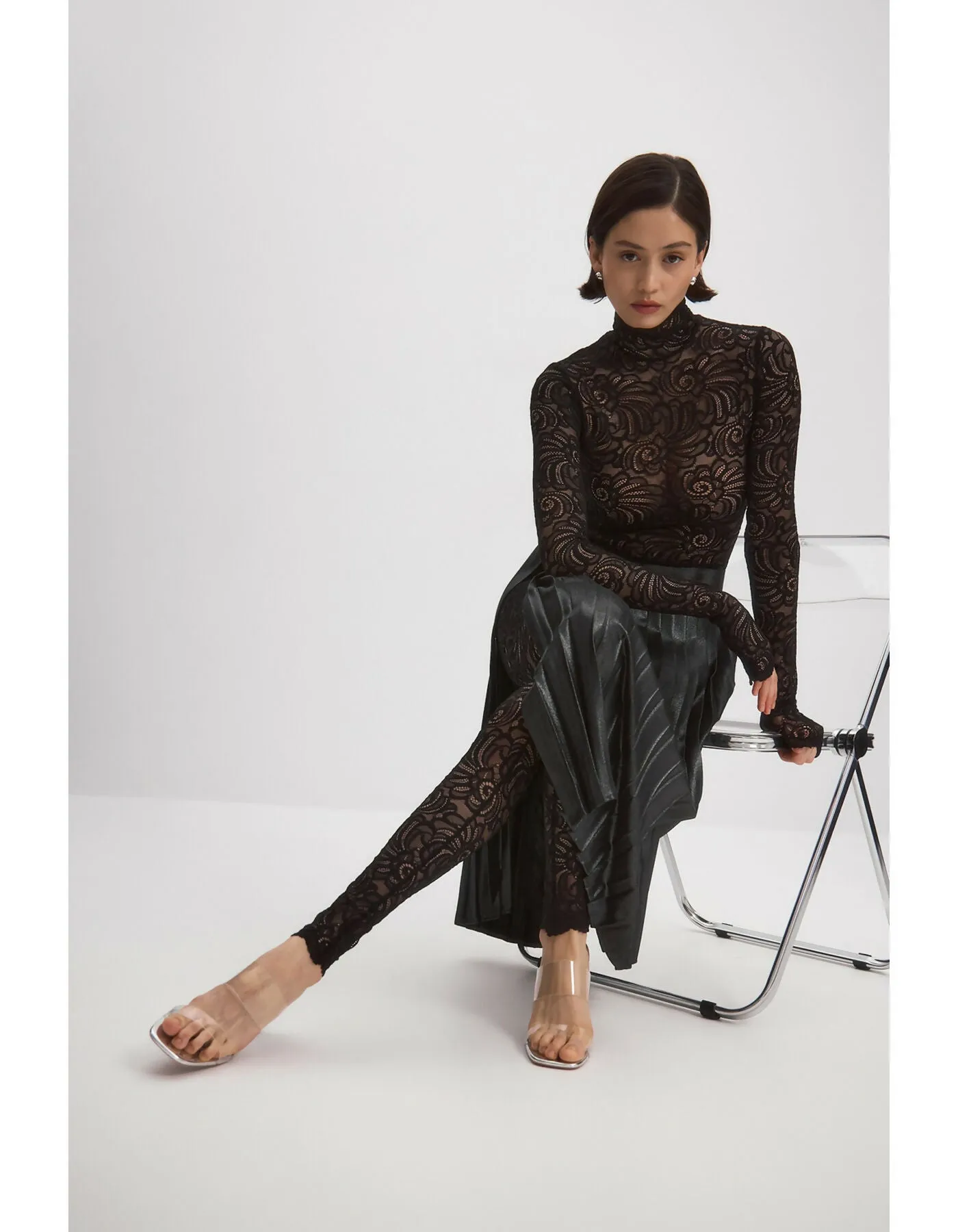 Black Glitter Pleated Wrap Skirt