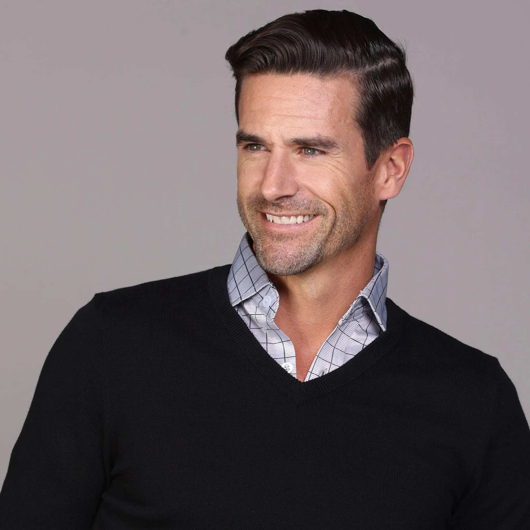 Black Luxury Touch Cotton and Cashmere V-Neck Sweater