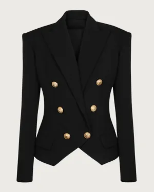 Black Peak Lapel Double Breasted Gold Button Blazer