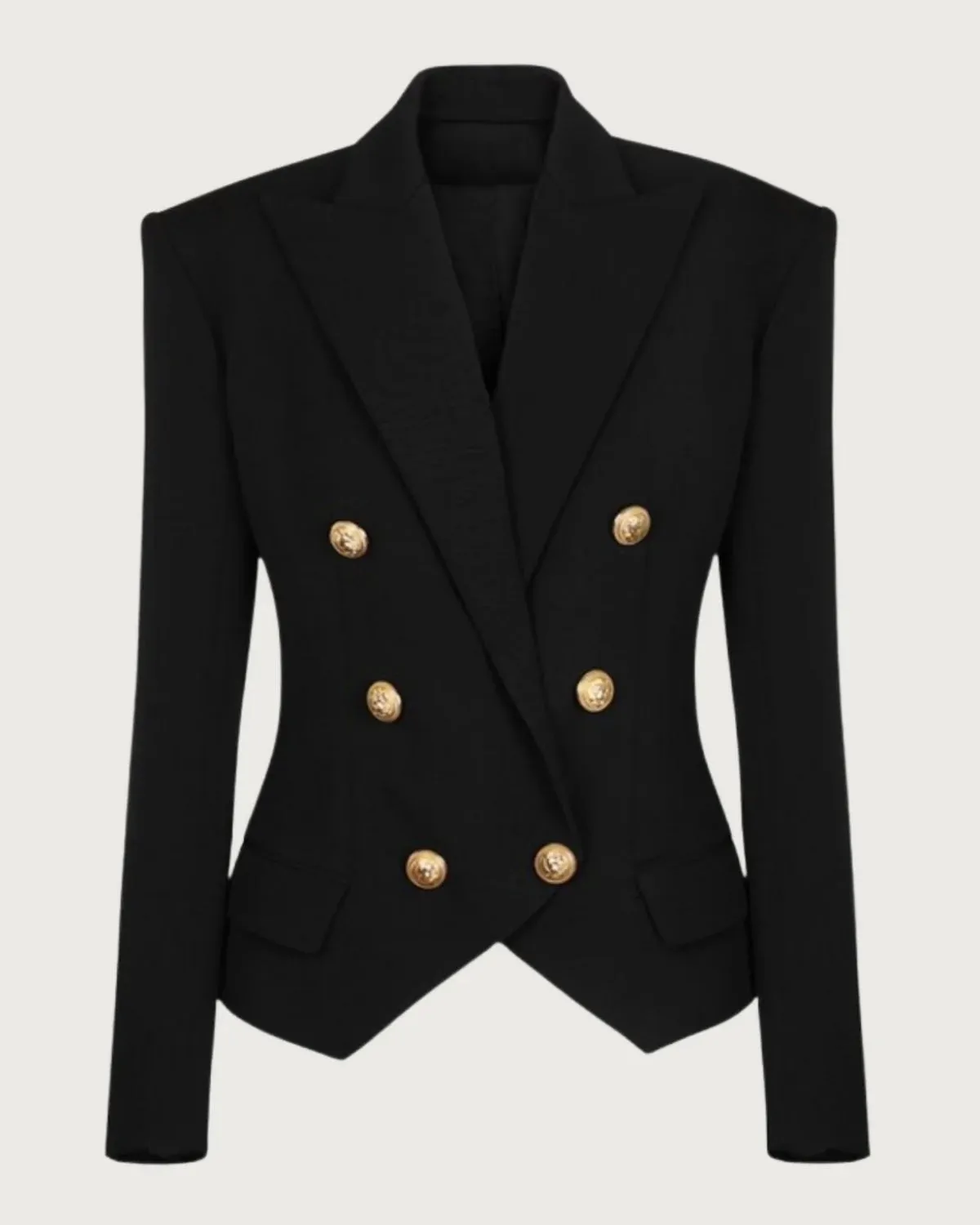 Black Peak Lapel Double Breasted Gold Button Blazer