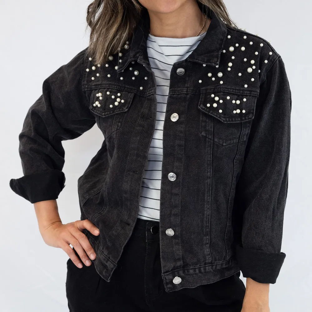 (Black Pearl) Personalized Future Mrs. Jergens  Pearl Denim Jacket