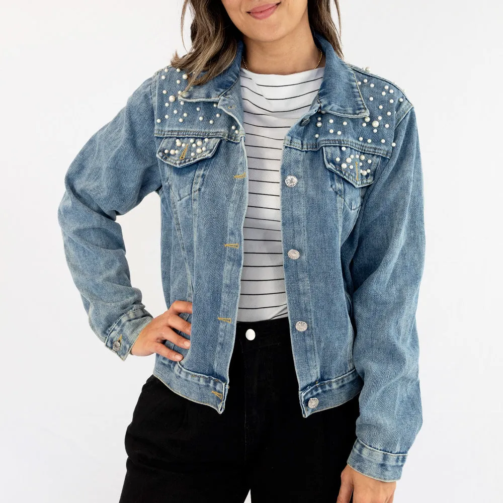 (Black Pearl) Personalized Future Mrs. Jergens  Pearl Denim Jacket