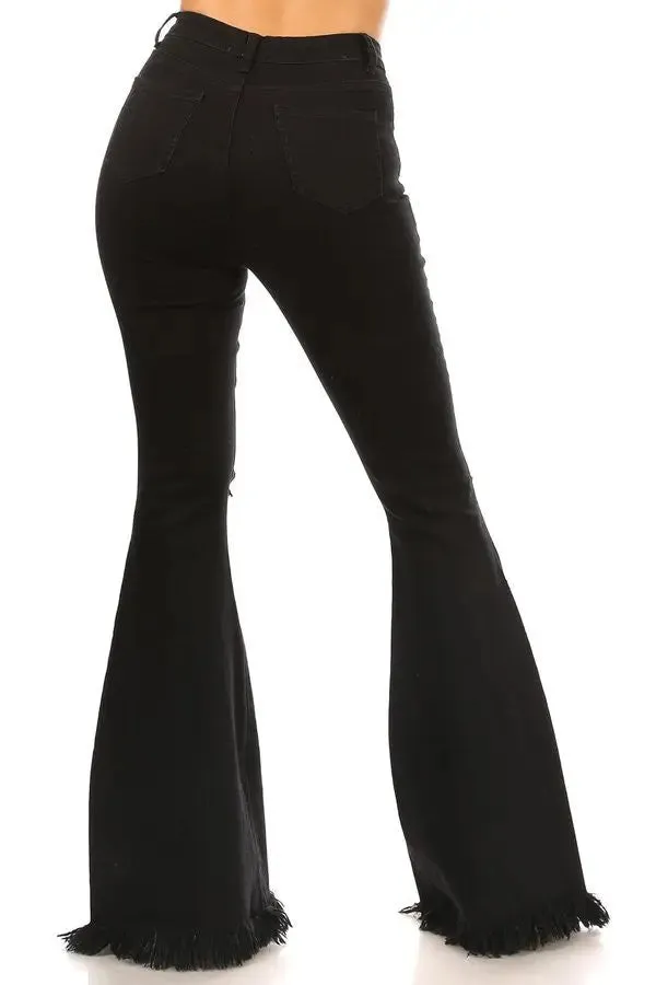 Black Ripped Knee Frayed Flare Jeans