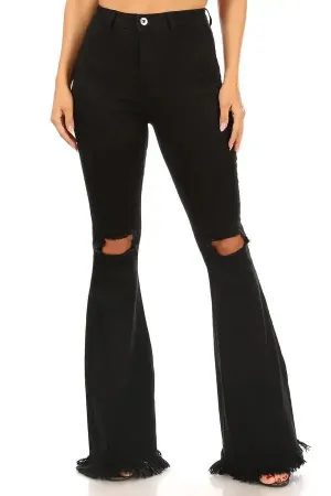 Black Ripped Knee Frayed Flare Jeans