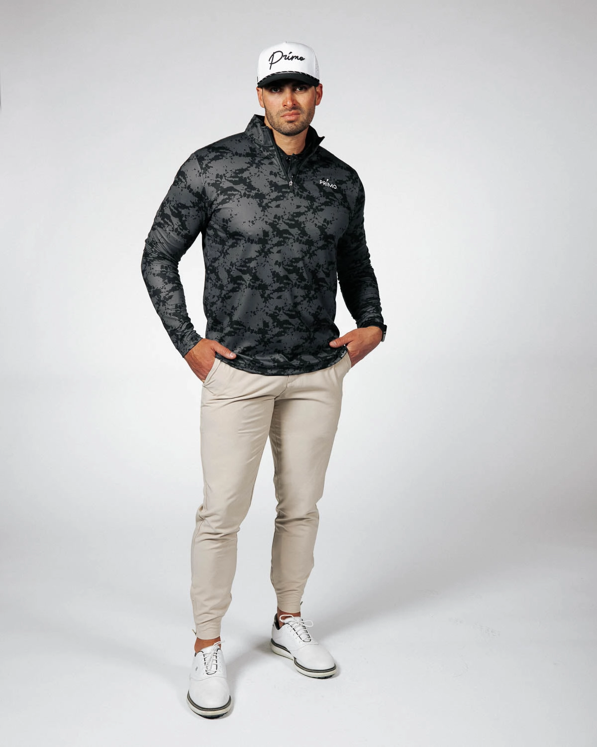 Black Splatter Classic Quarter Zip Flexible Knit Blend