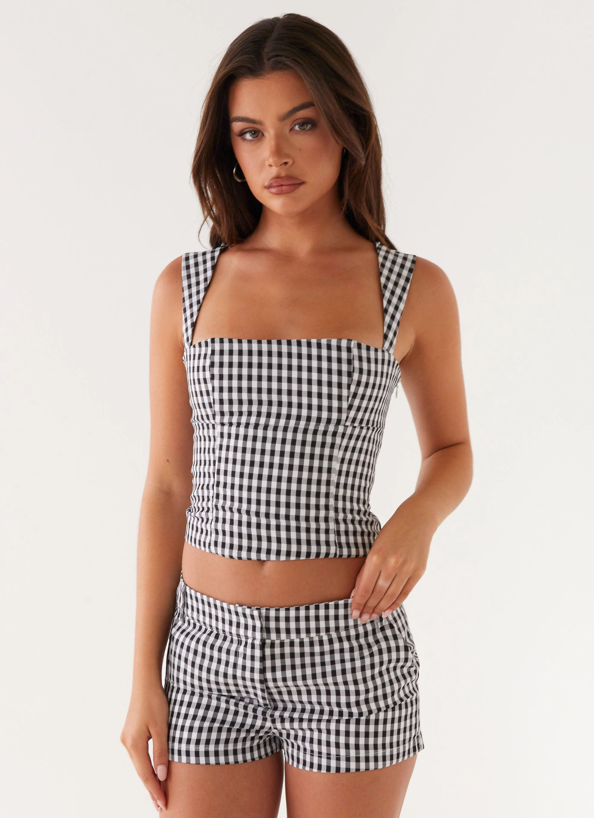 Clayton Tailored Shorts - Black Gingham Performance Comfort Solid shade