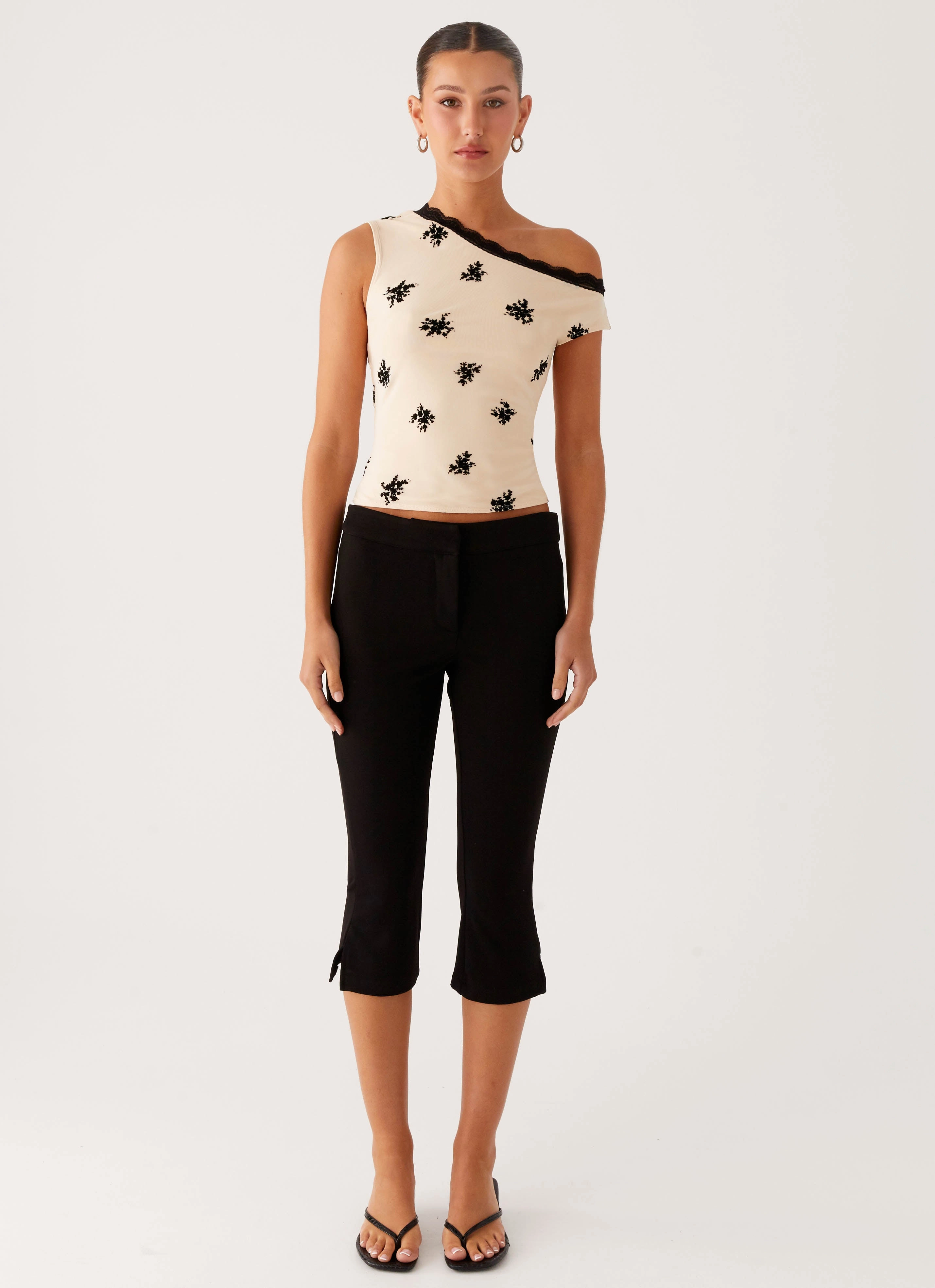 Printed T-shirt Blind Faith Flock One Shoulder Top - Cream