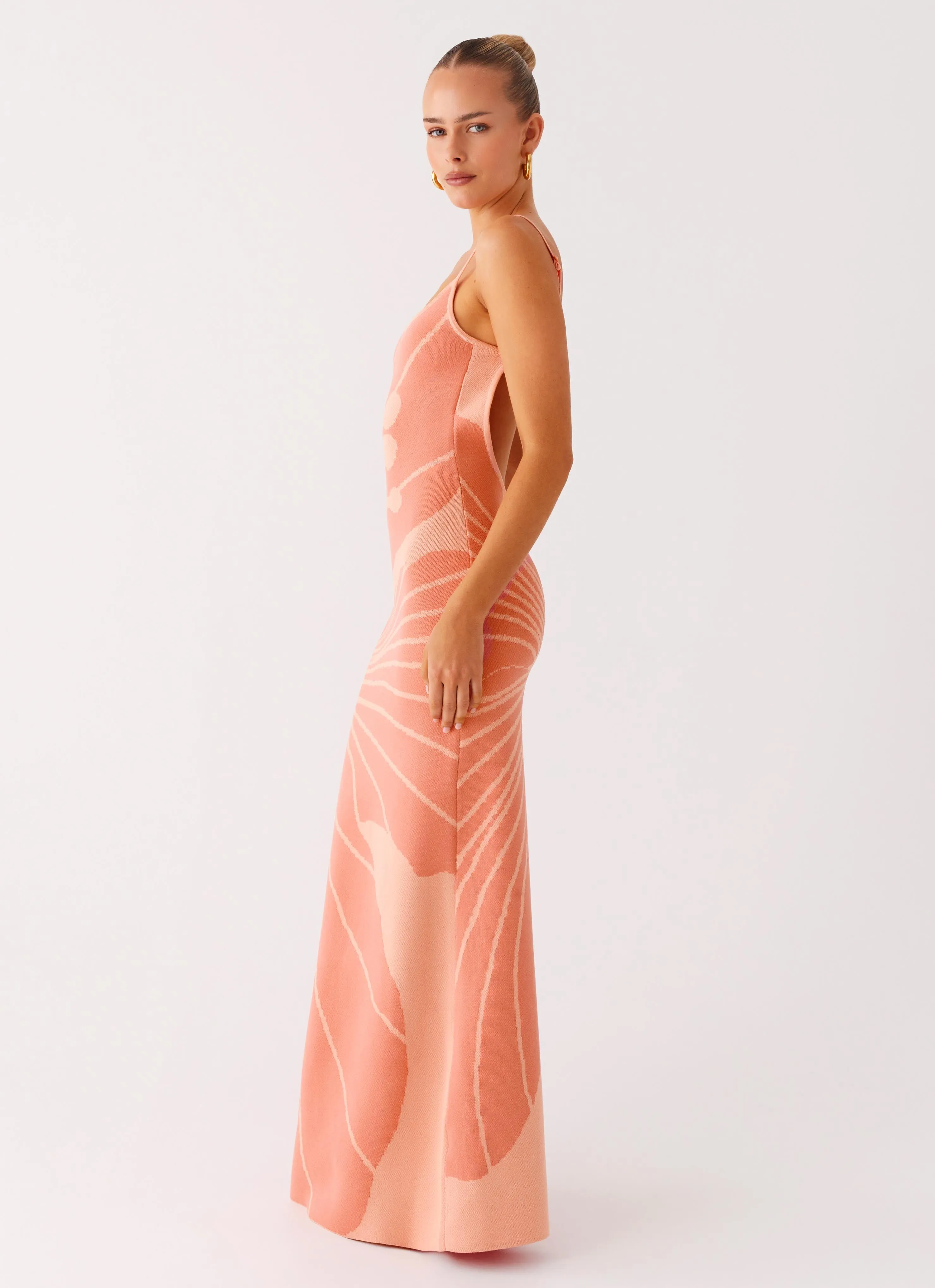 Bliss View Knit Maxi Dress - Peach Designer-Label Stylish Line