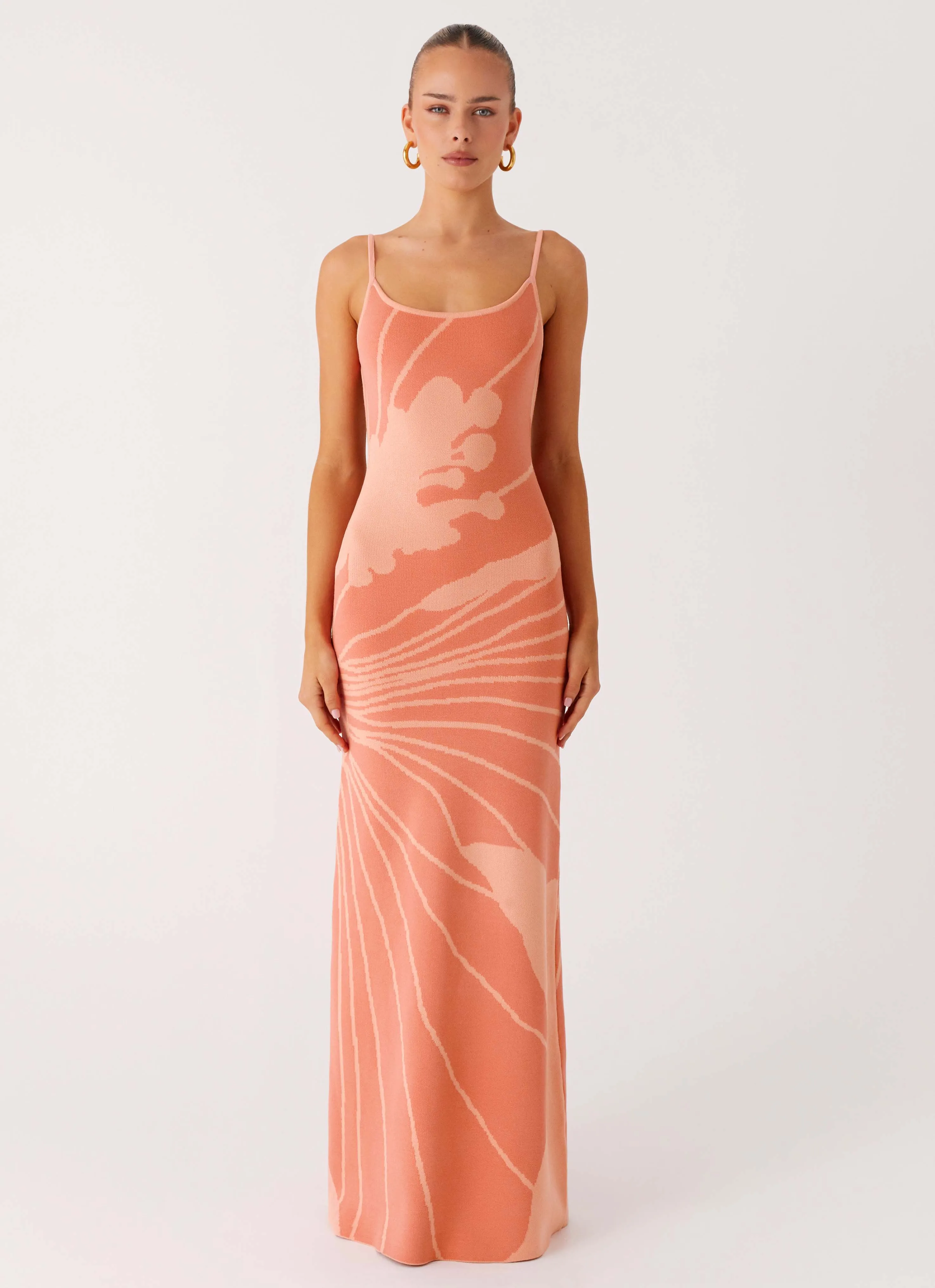 Bliss View Knit Maxi Dress - Peach Stylish Feel