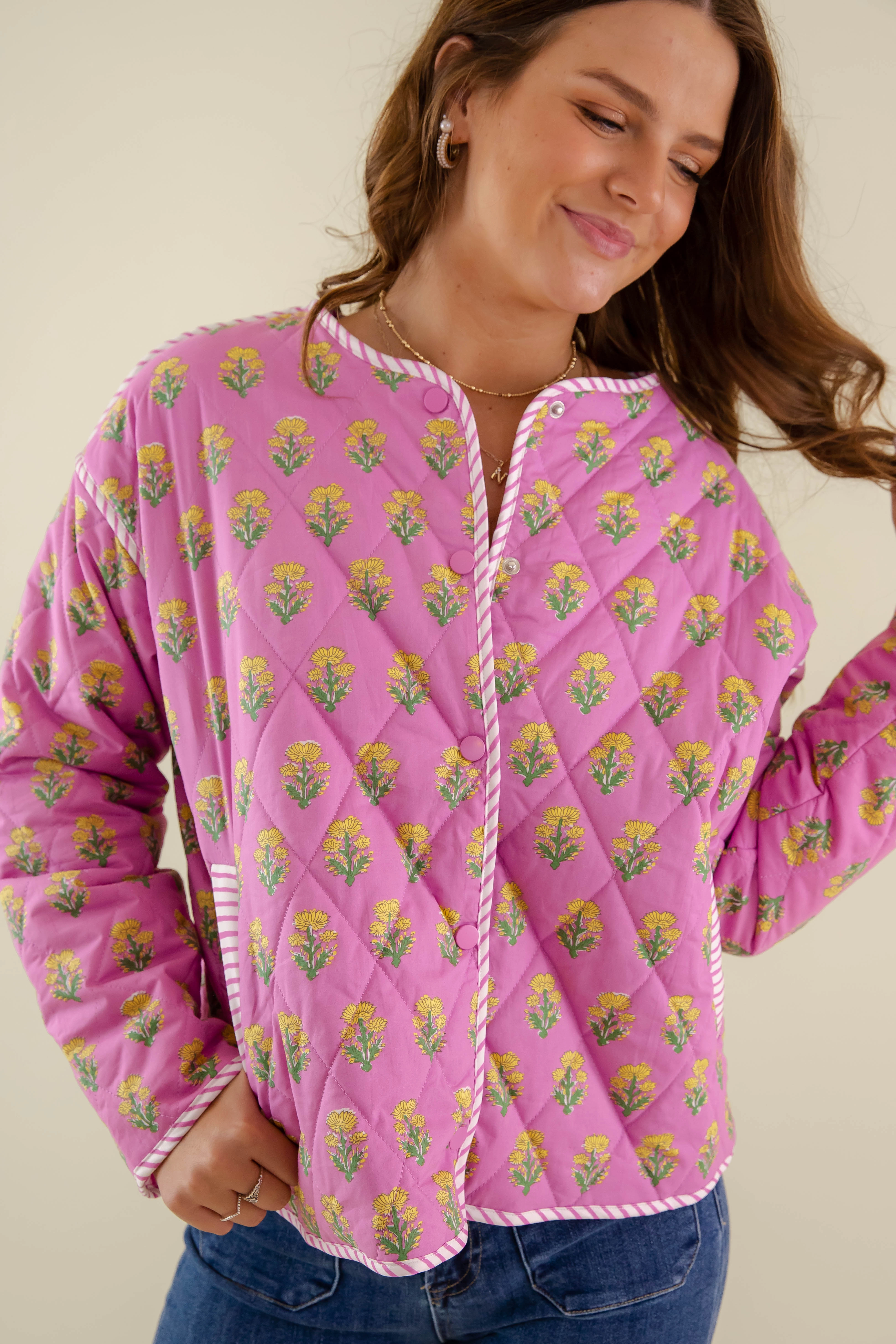 TwillWeave LowProfileDesign Blooming Where Planted Quilted Jacket