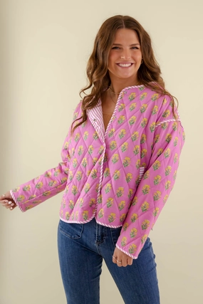 Stretchable Material Wool Sweater Blooming Where Planted Quilted Jacket