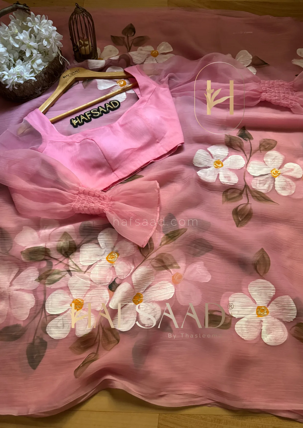 Blossom- Glass chiffon saree (Pink)