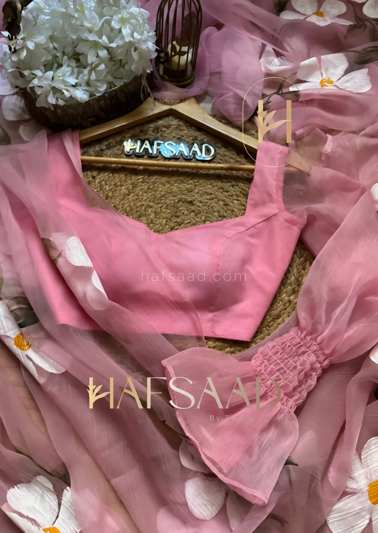 Blossom- Glass chiffon saree (Pink)