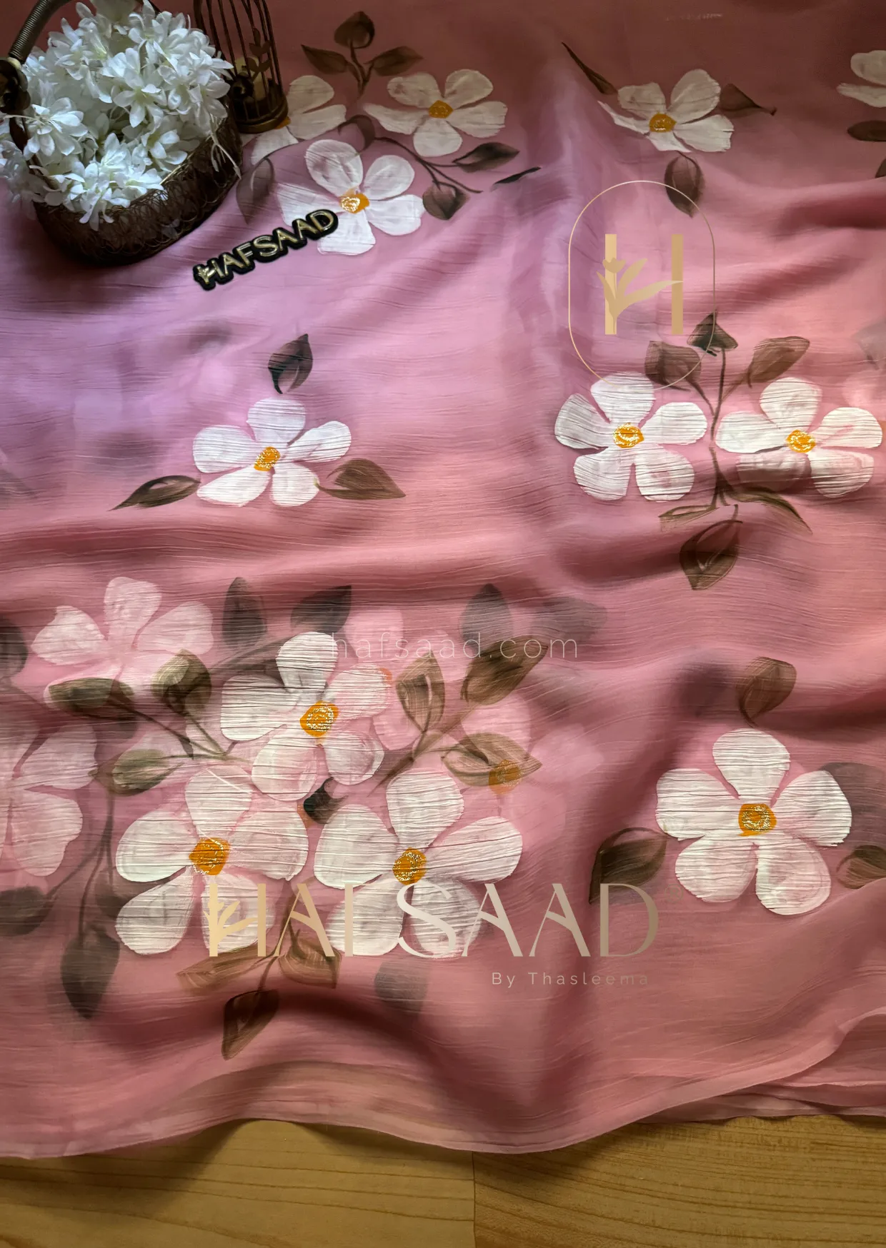 Blossom- Glass chiffon saree (Pink)