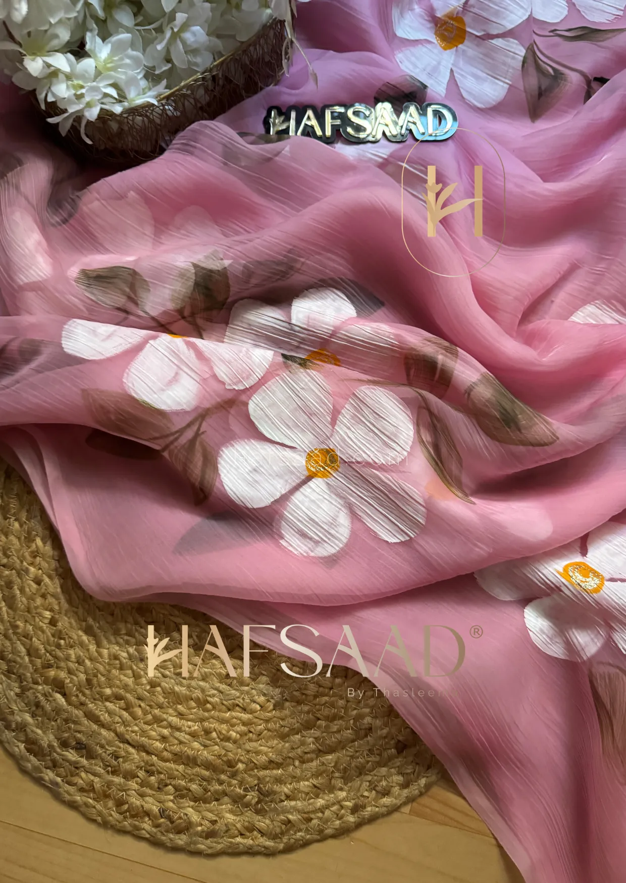 Blossom- Glass chiffon saree (Pink)