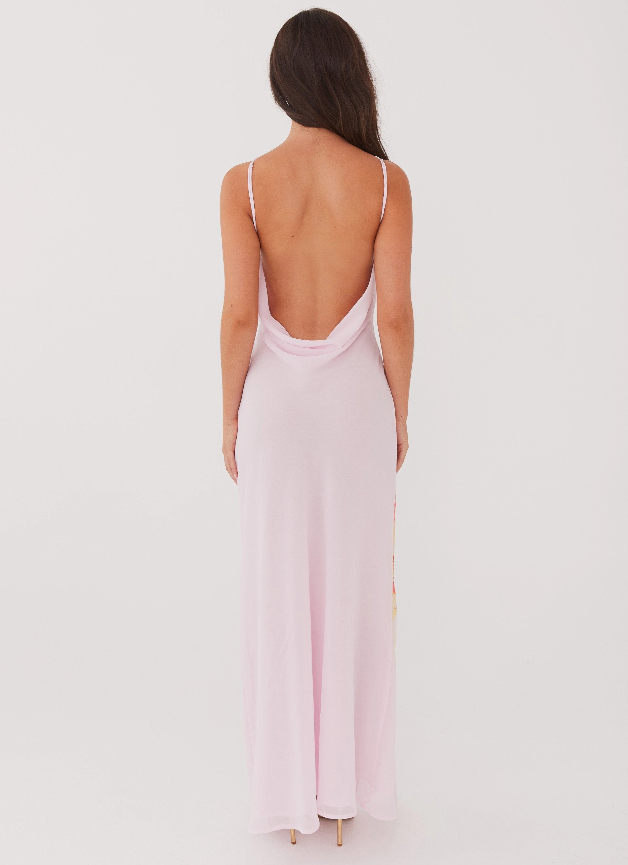 Tall Fit Sheer Element Blossom Hearts Maxi Dress - Pink Peony