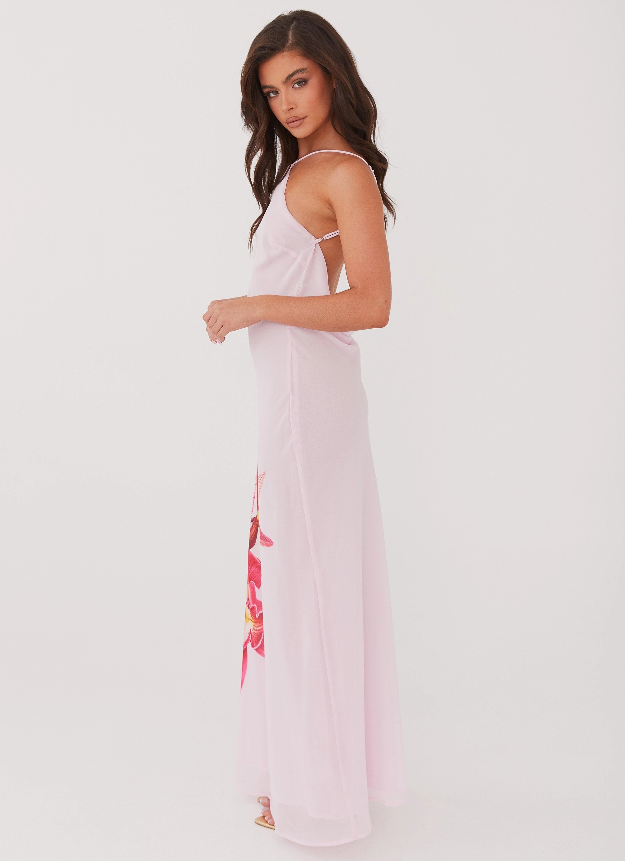 Timeless elegance Cafe Vibe Blossom Hearts Maxi Dress - Pink Peony