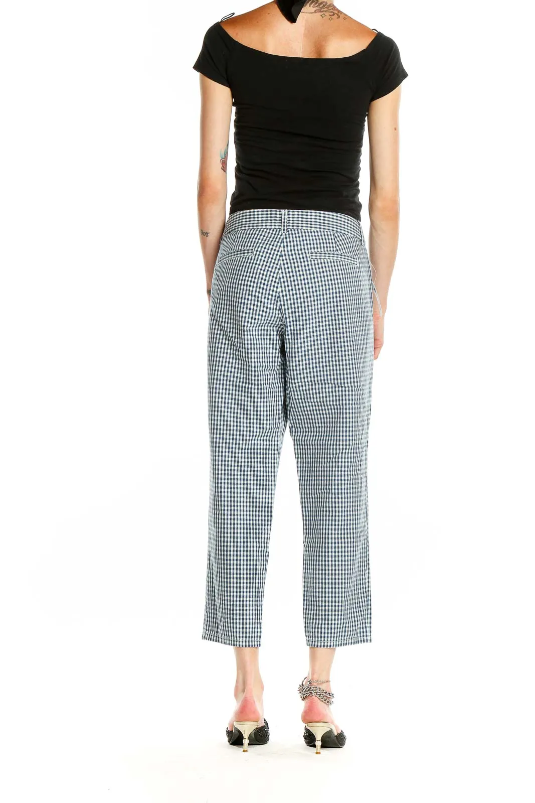Blue and White Gingham Cropped Pants