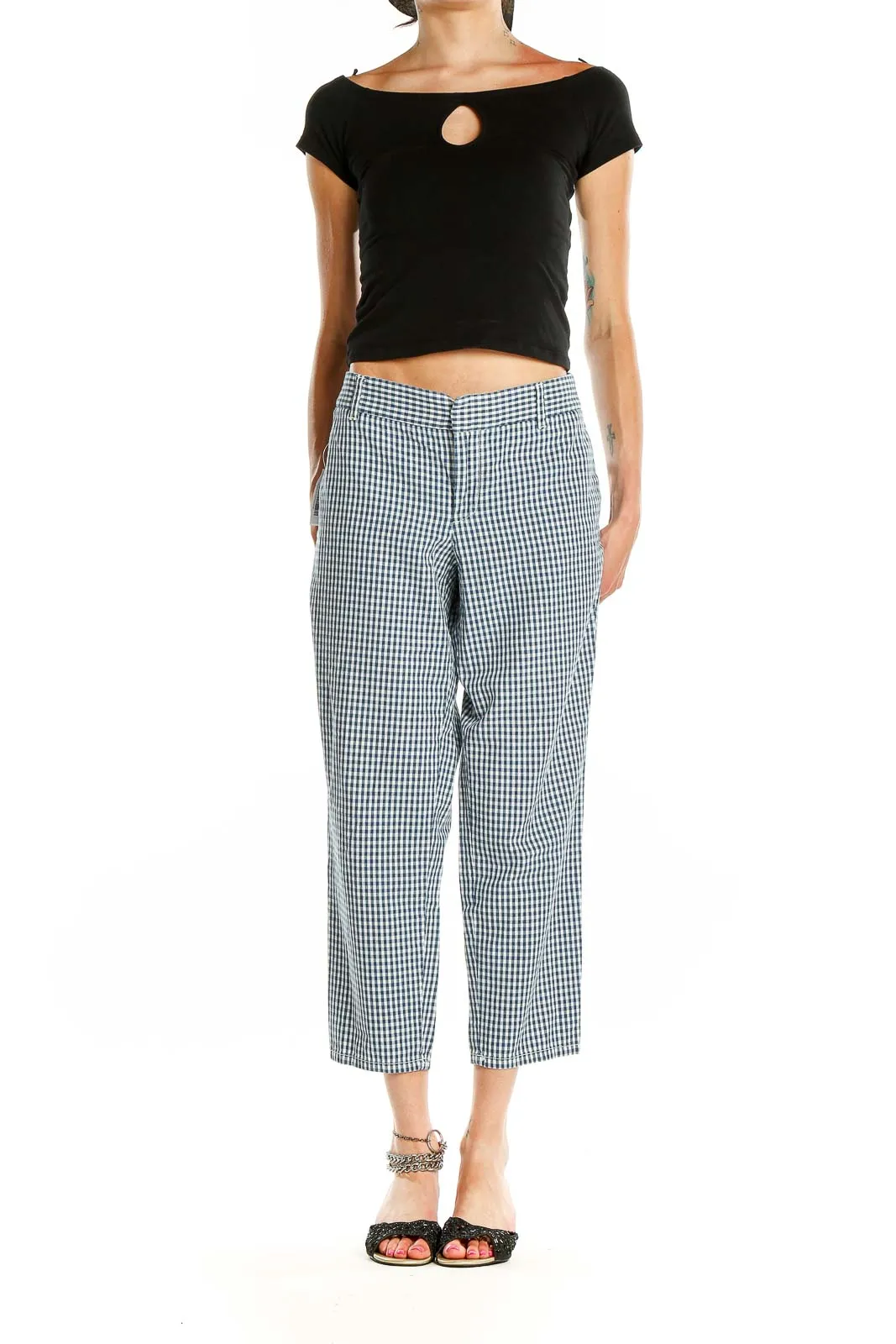 Blue and White Gingham Cropped Pants
