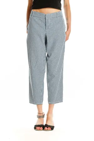 Blue and White Gingham Cropped Pants