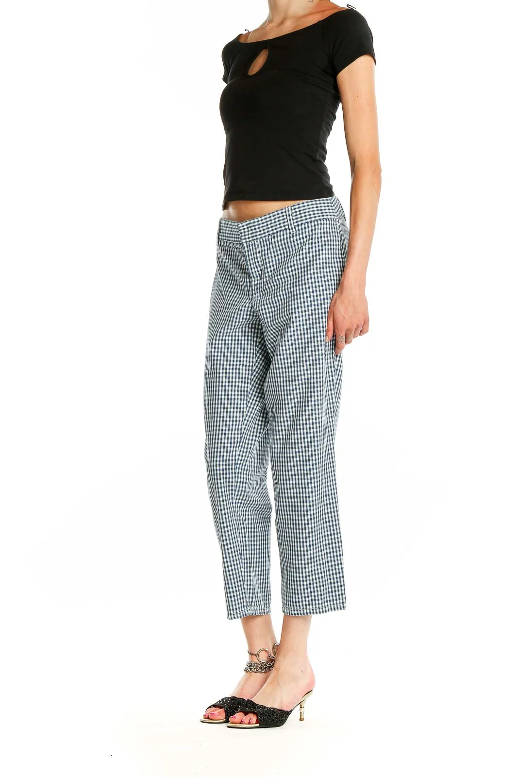 Blue and White Gingham Cropped Pants