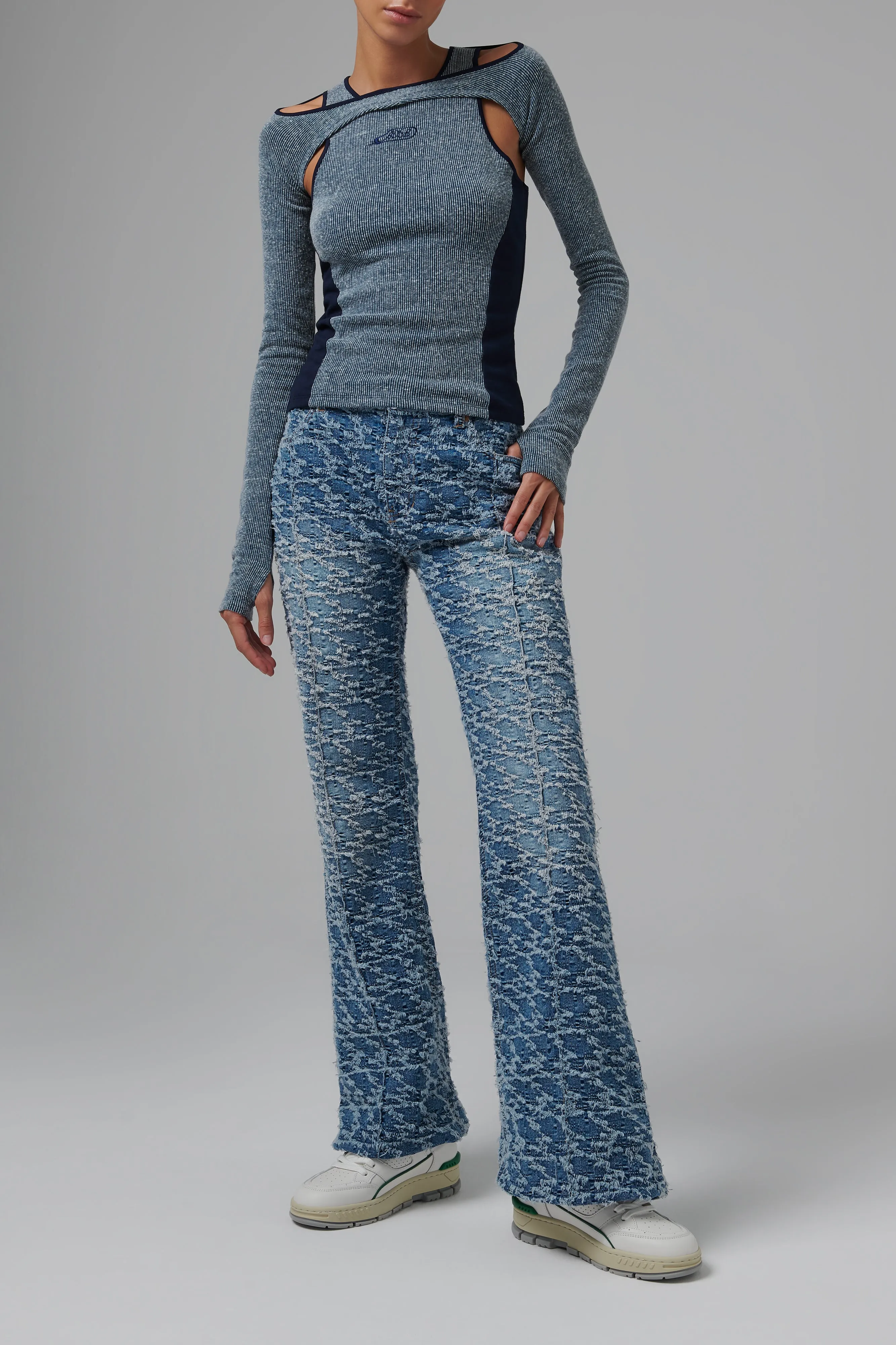 Blue Damaged Flared Jeans