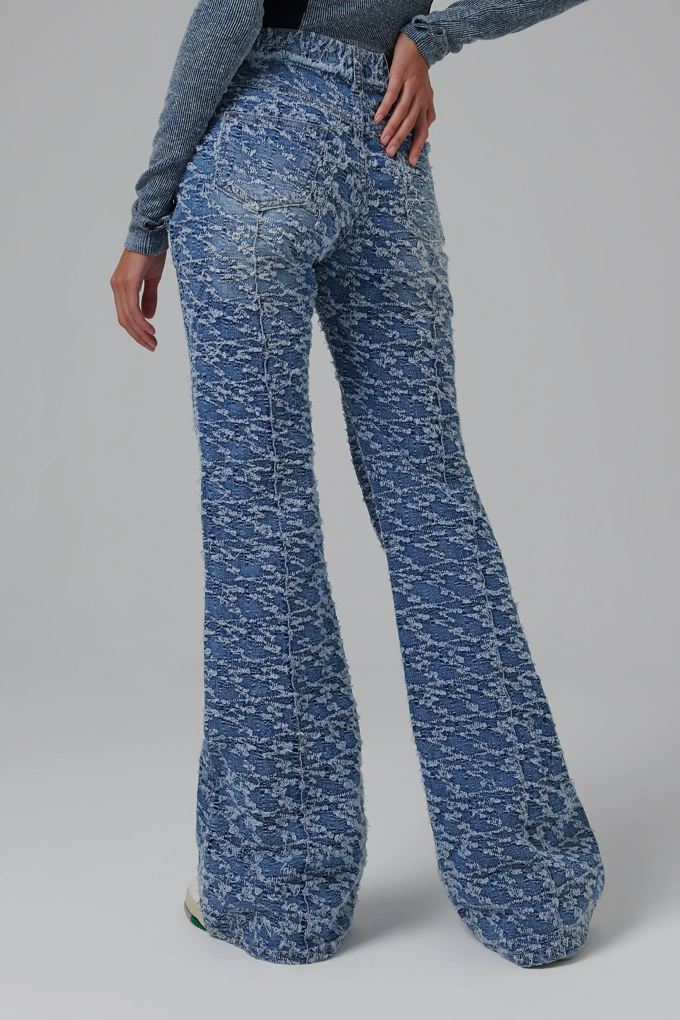 Blue Damaged Flared Jeans