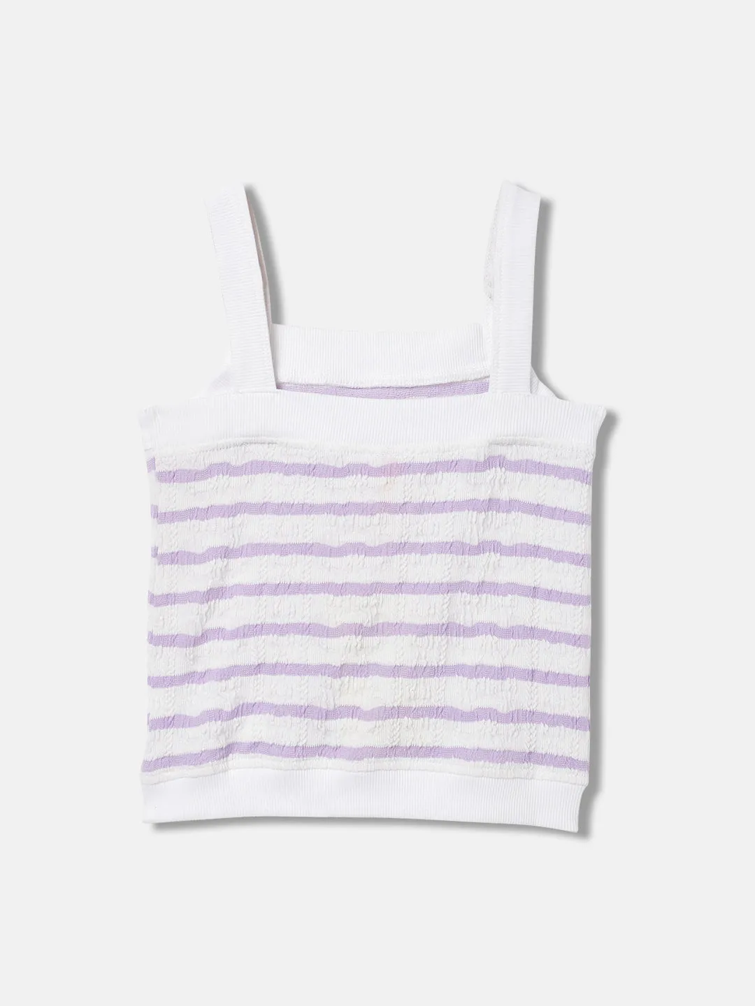 Blue Giraffe Girls White Printed Square neck Sleeveless T-Shirt