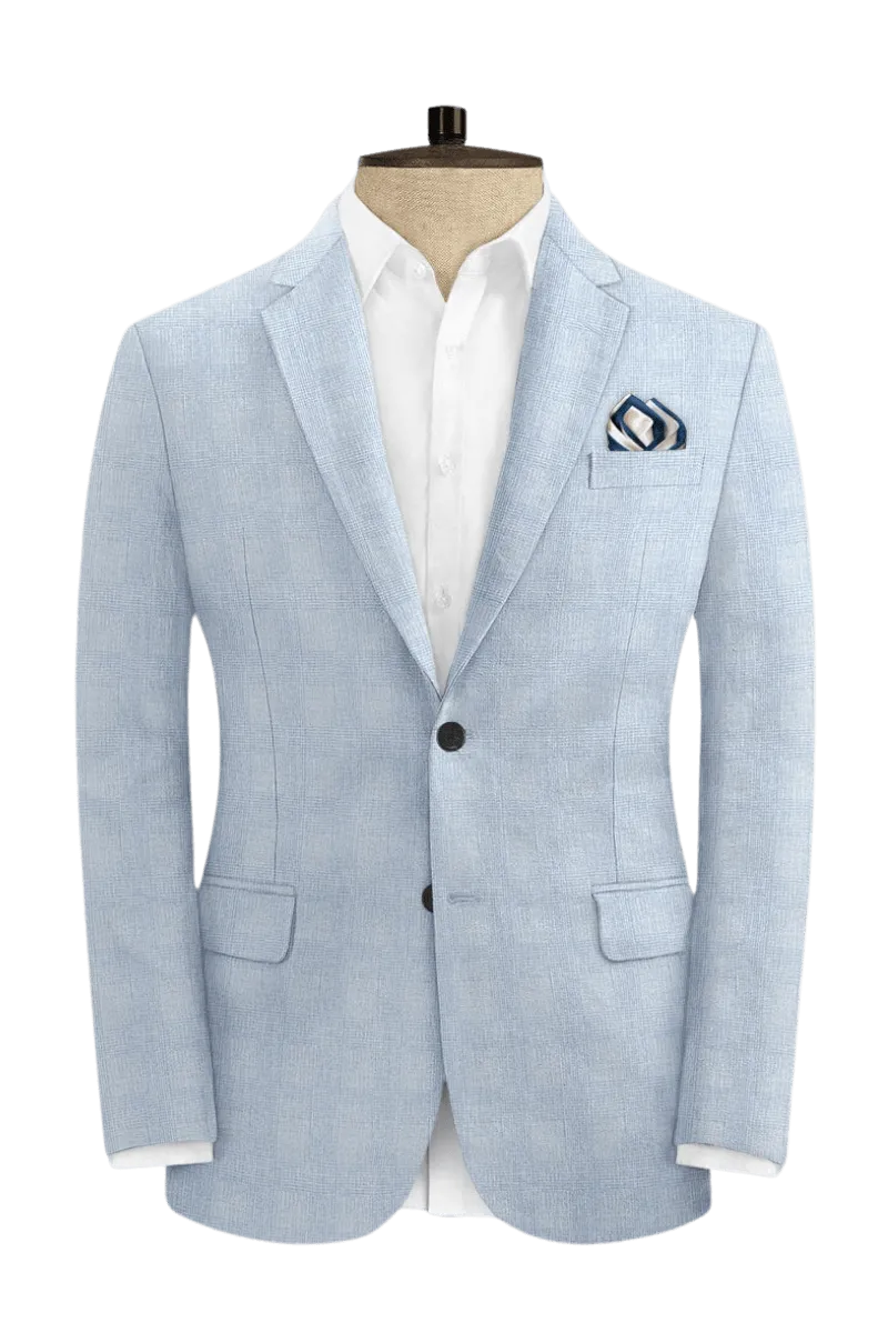 Blue Plaid 2-Button Linen Suit