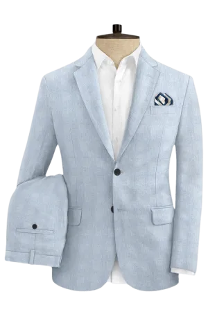 Blue Plaid 2-Button Linen Suit