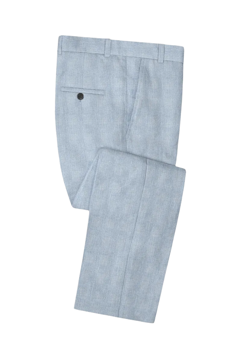 Blue Plaid 2-Button Linen Suit