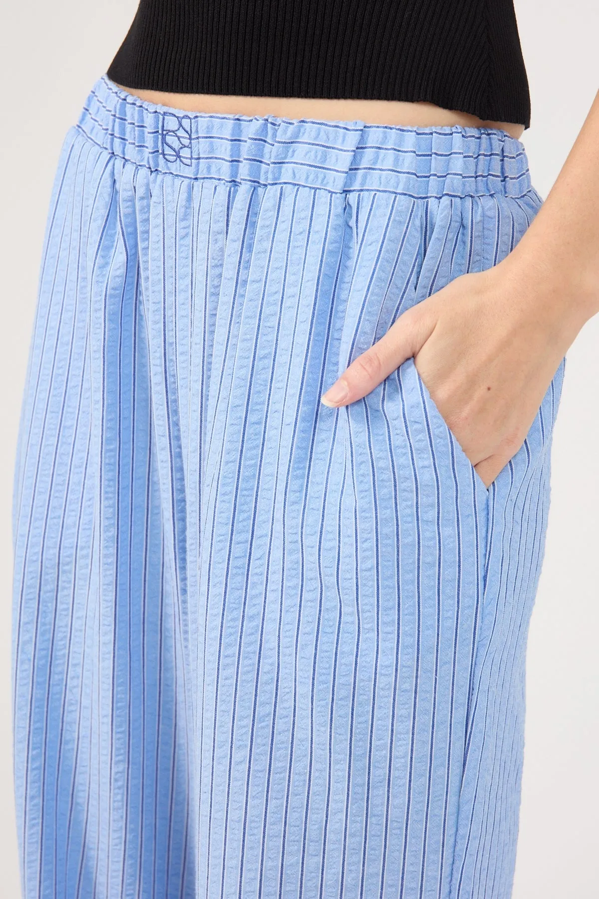 Blue Striped Straight-Leg Pants
