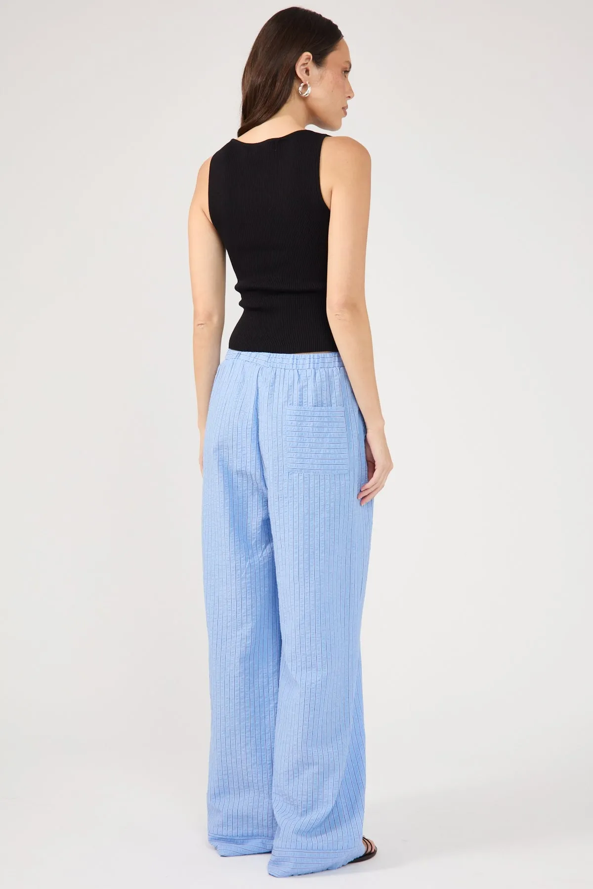 Blue Striped Straight-Leg Pants