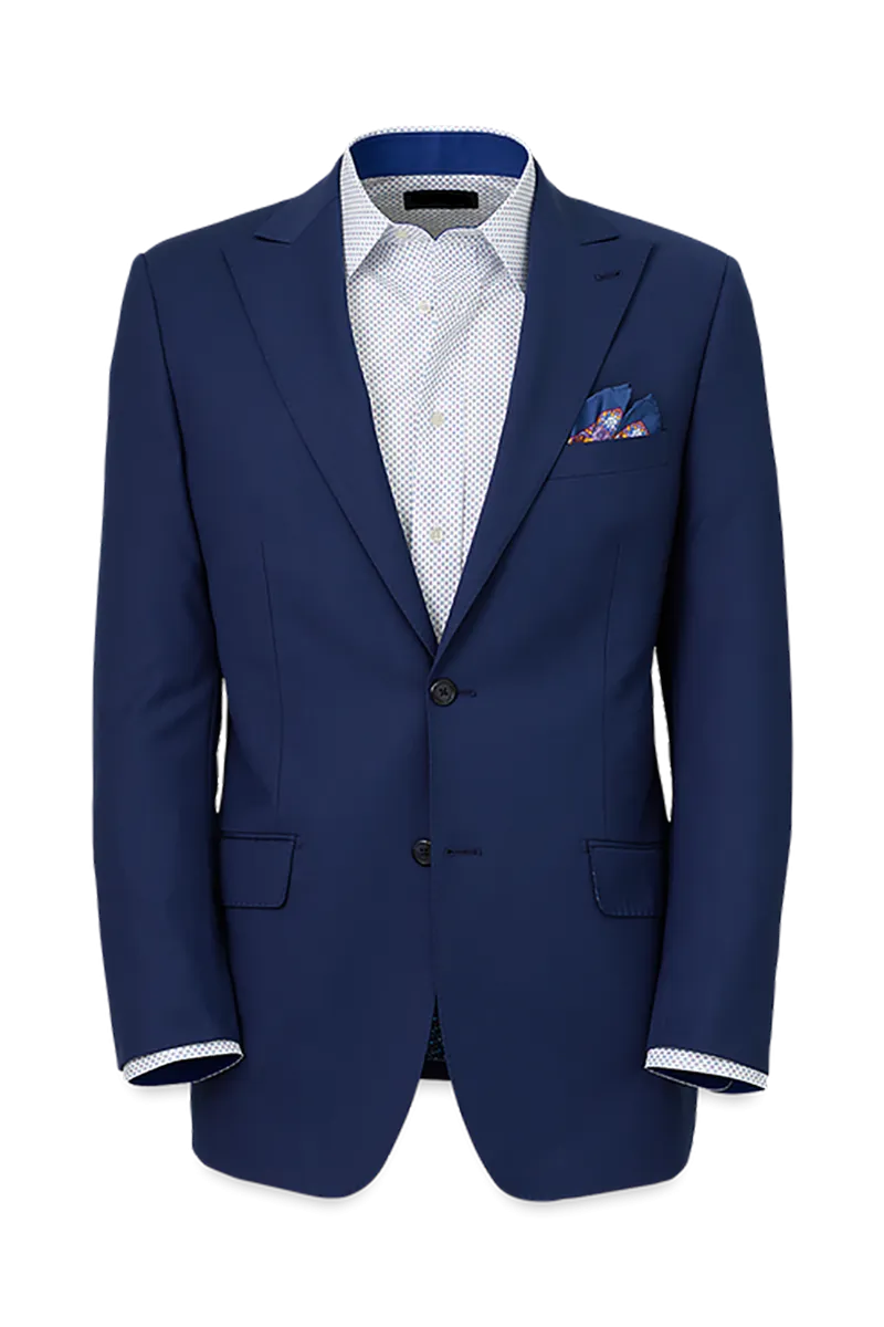 Blue Wool Stretch Single Breasted Peak Lapel Suit