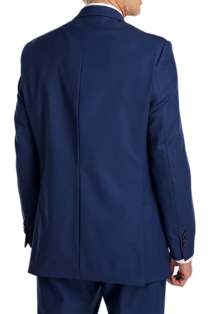 Blue Wool Stretch Single Breasted Peak Lapel Suit