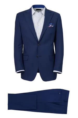 Blue Wool Stretch Single Breasted Peak Lapel Suit
