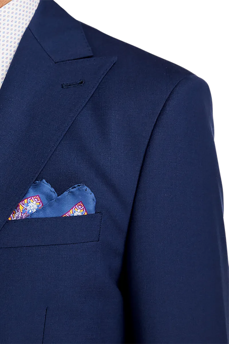 Blue Wool Stretch Single Breasted Peak Lapel Suit