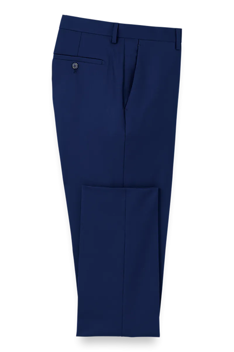 Blue Wool Stretch Single Breasted Peak Lapel Suit