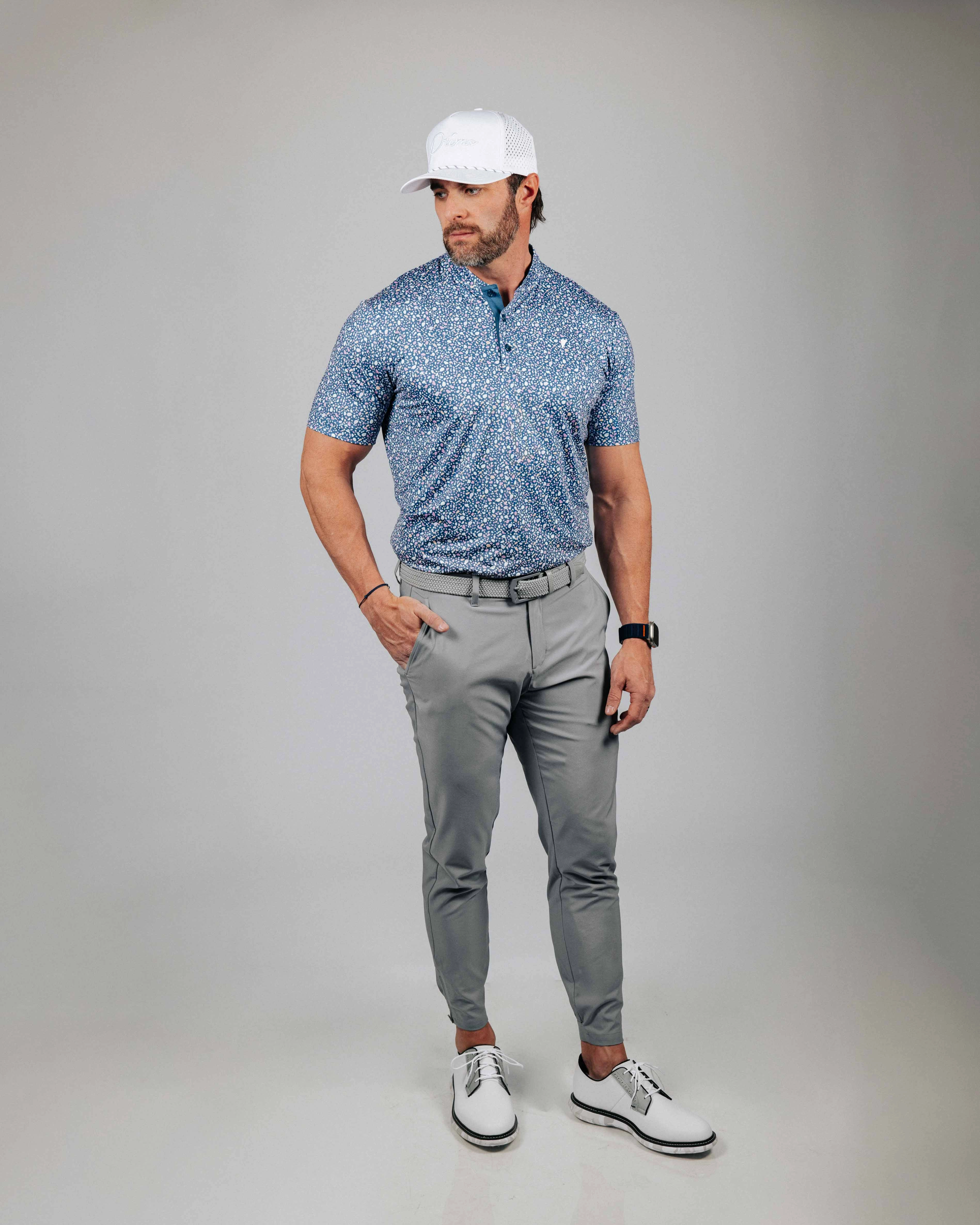 Blue Stained Glass Blade Collar Polo Convertible Neckline