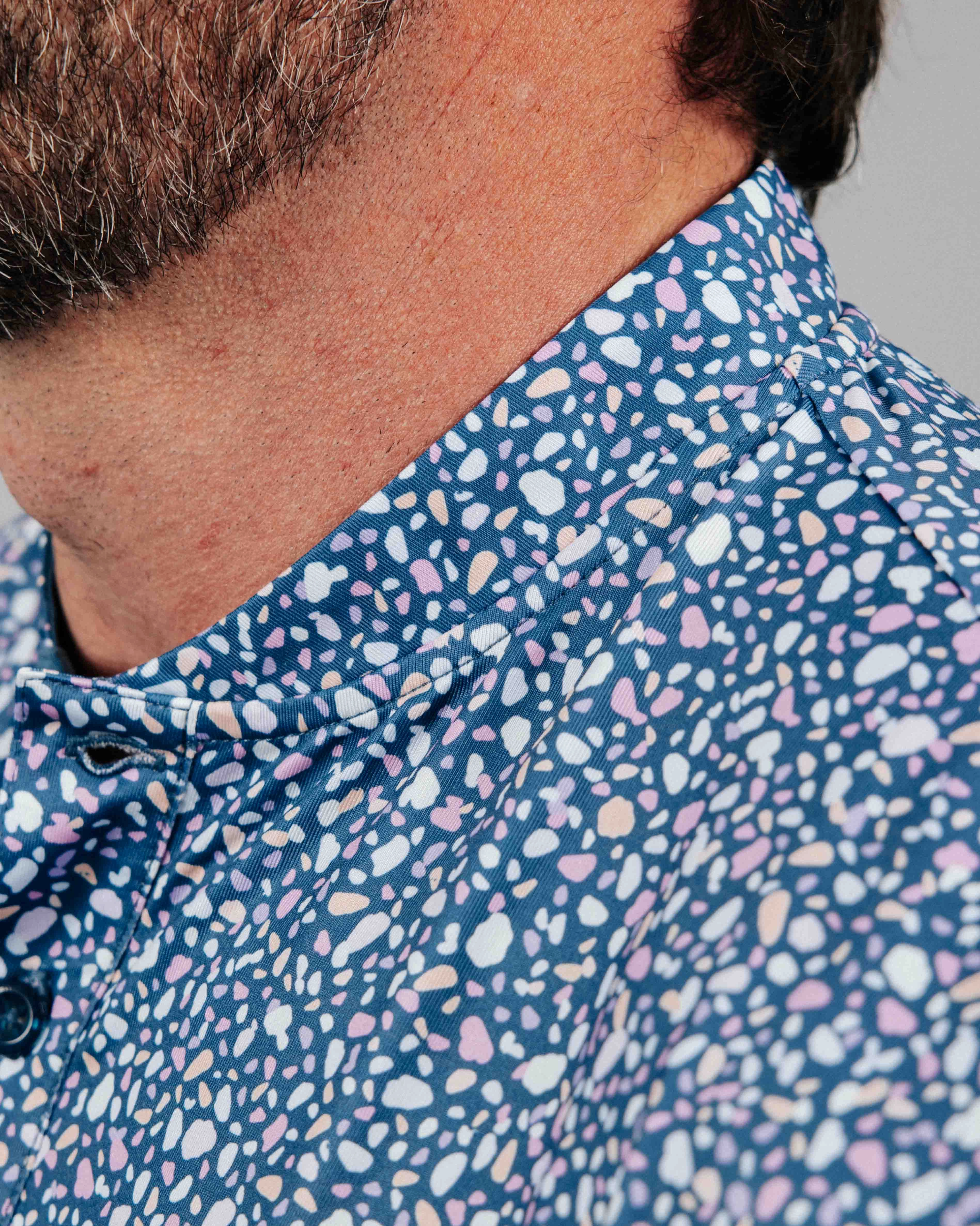 Quick Dry Material EcoDyeProcess Blue Stained Glass Blade Collar Polo
