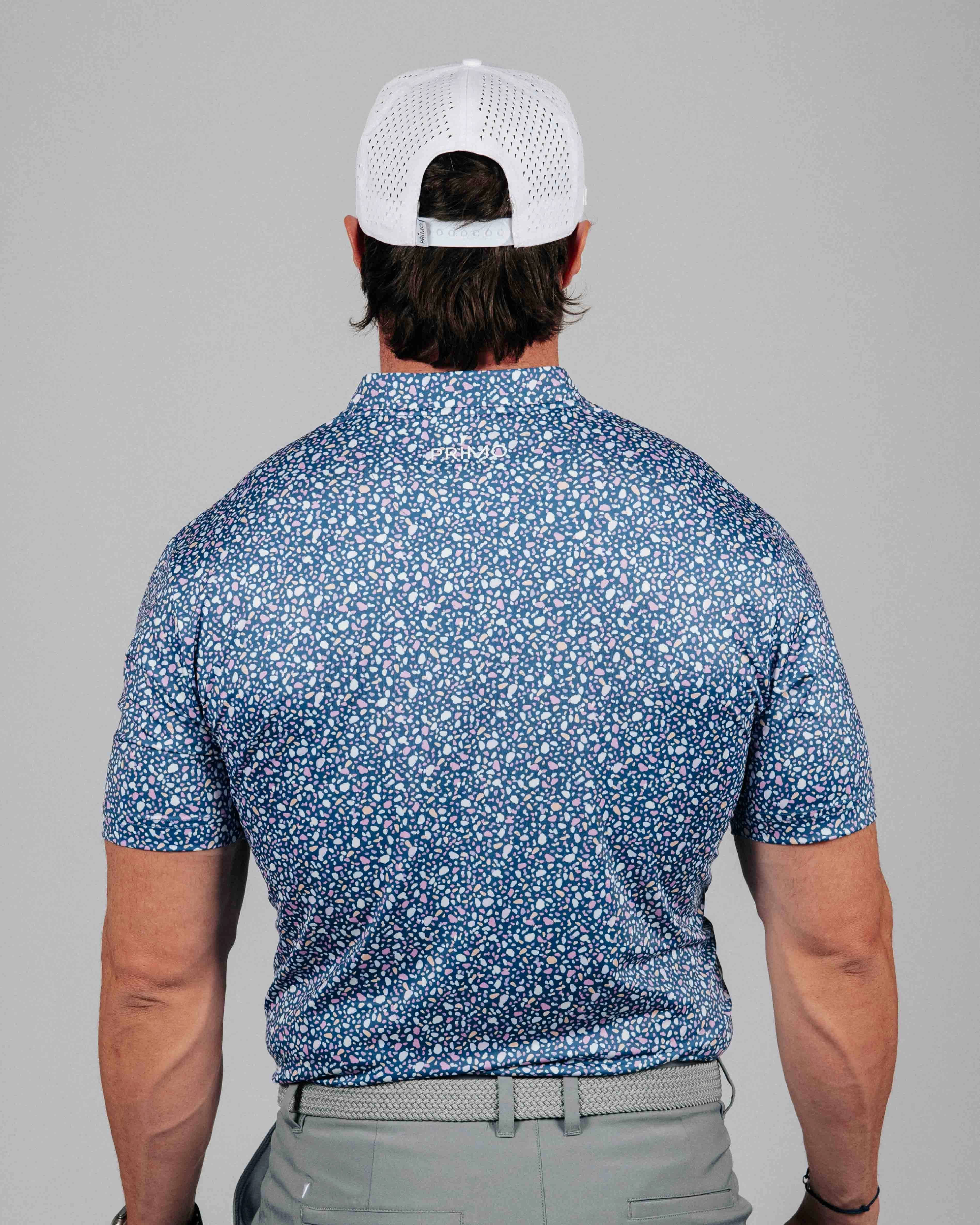 BondedSeamTechnology NonIrritating Stitching Blue Stained Glass Blade Collar Polo