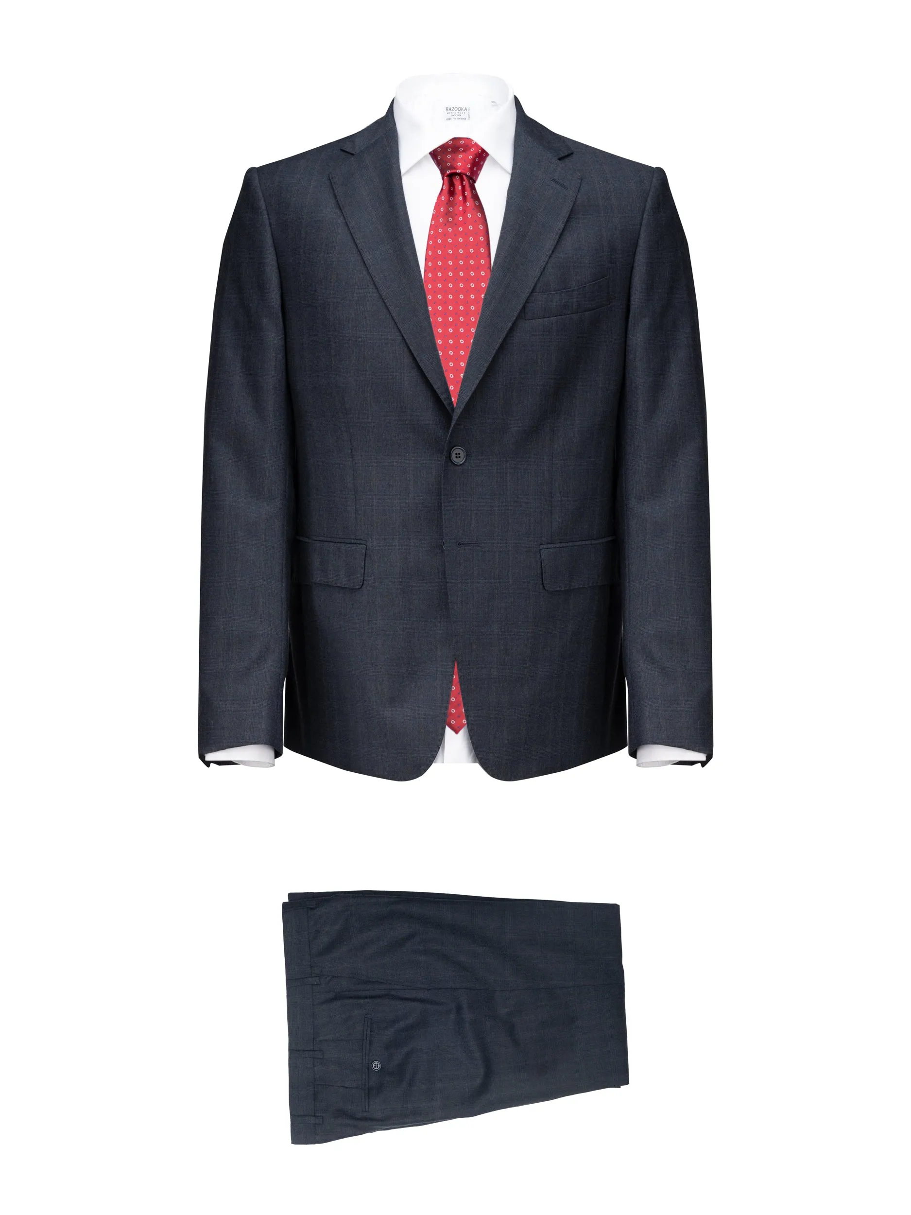 Blue/Prince of Wales Charcoal Cool Wool Suit by Reda