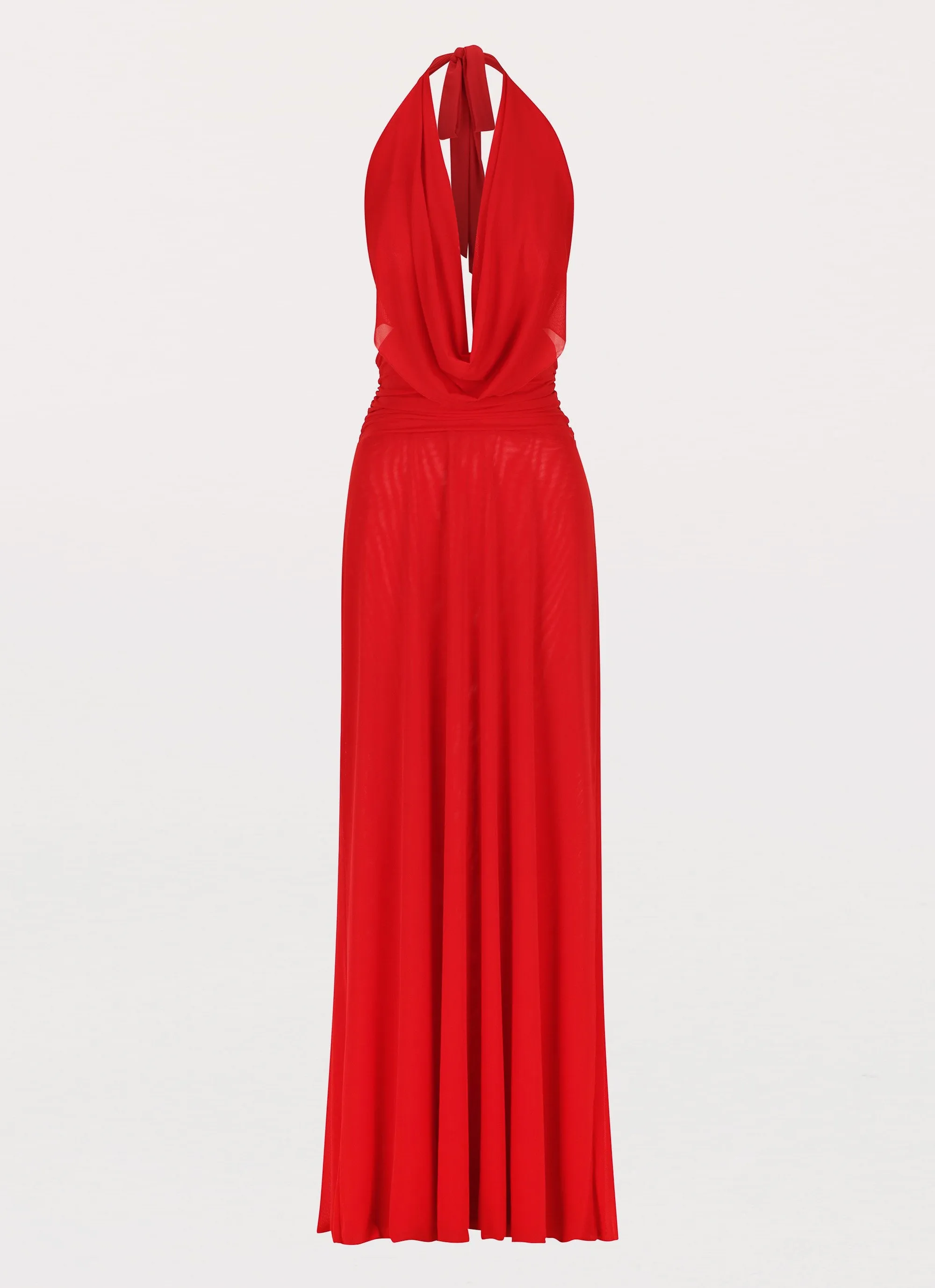 Elysia Mesh Maxi Dress - Cherry Red Heart Tone