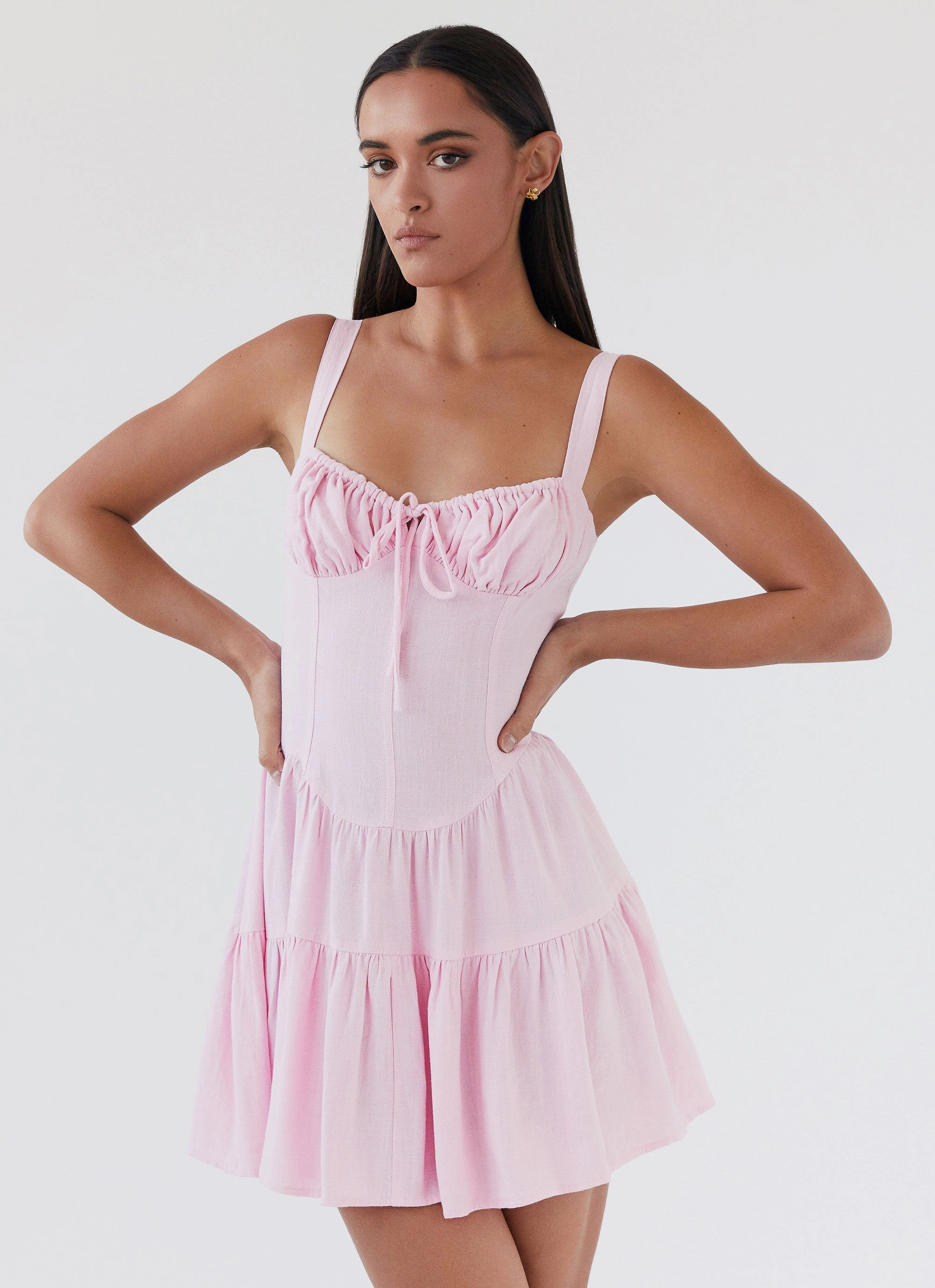 Party outfit Lucie Linen Mini Dress - Pink